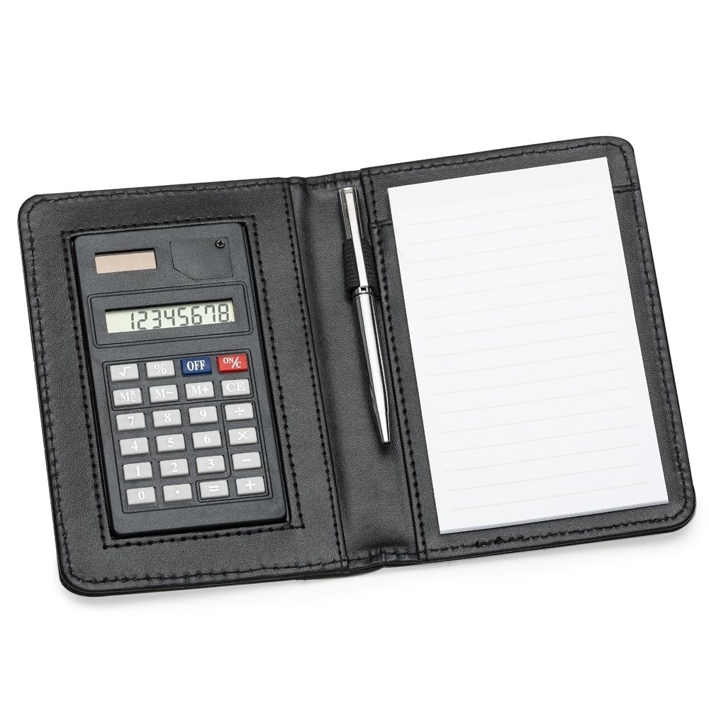 Bloco de Anotações com Calculadora e Caneta.