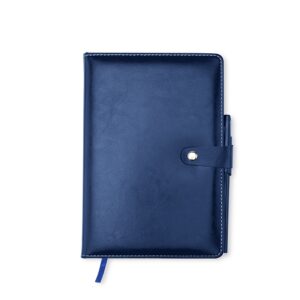 Caderneta Couro Sintético Com Caneta 21X 15. — Azul