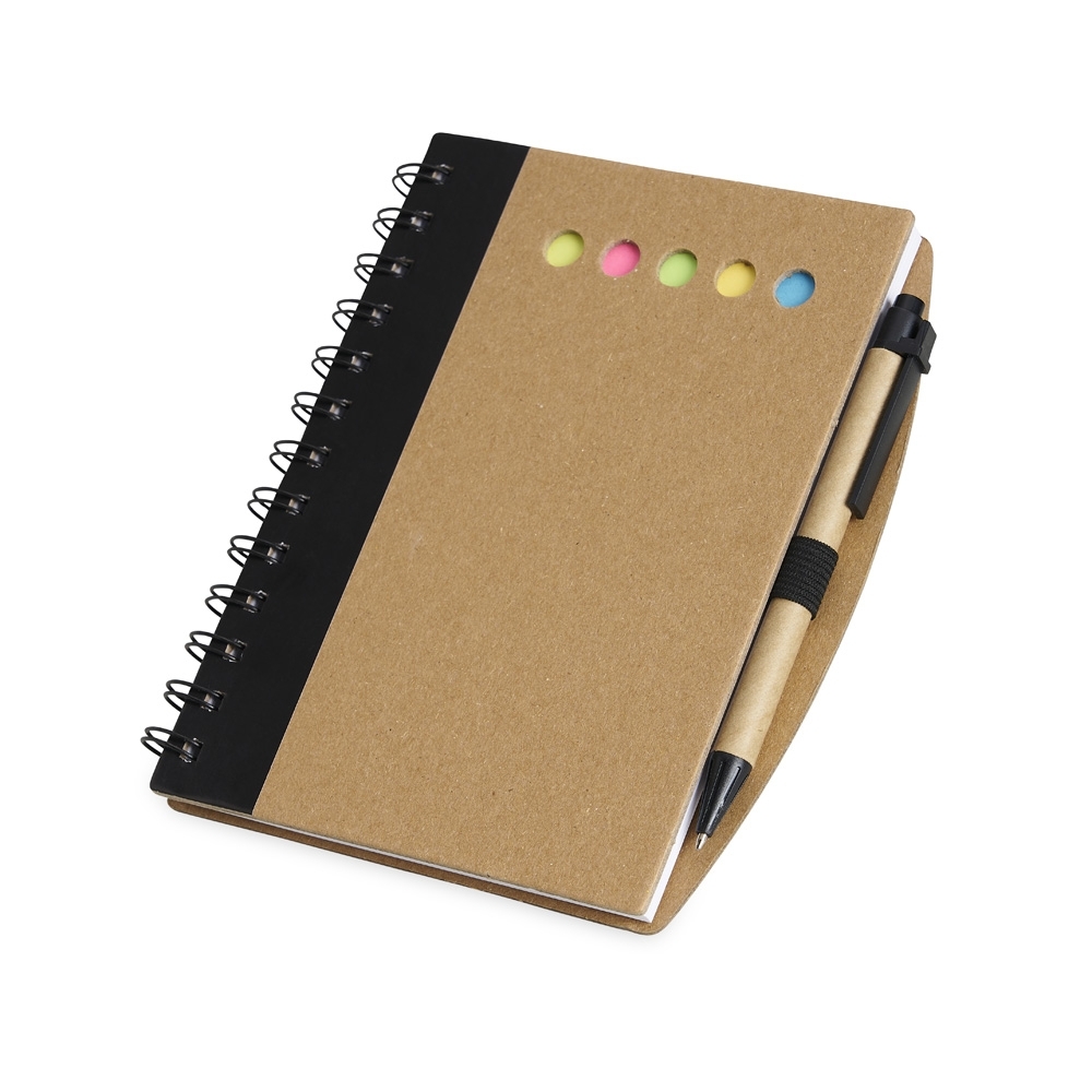 Caderno com Autoadesivos e Caneta.