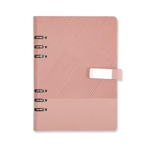 Caderno Fichário A5 Couro Sintético. — Rosa