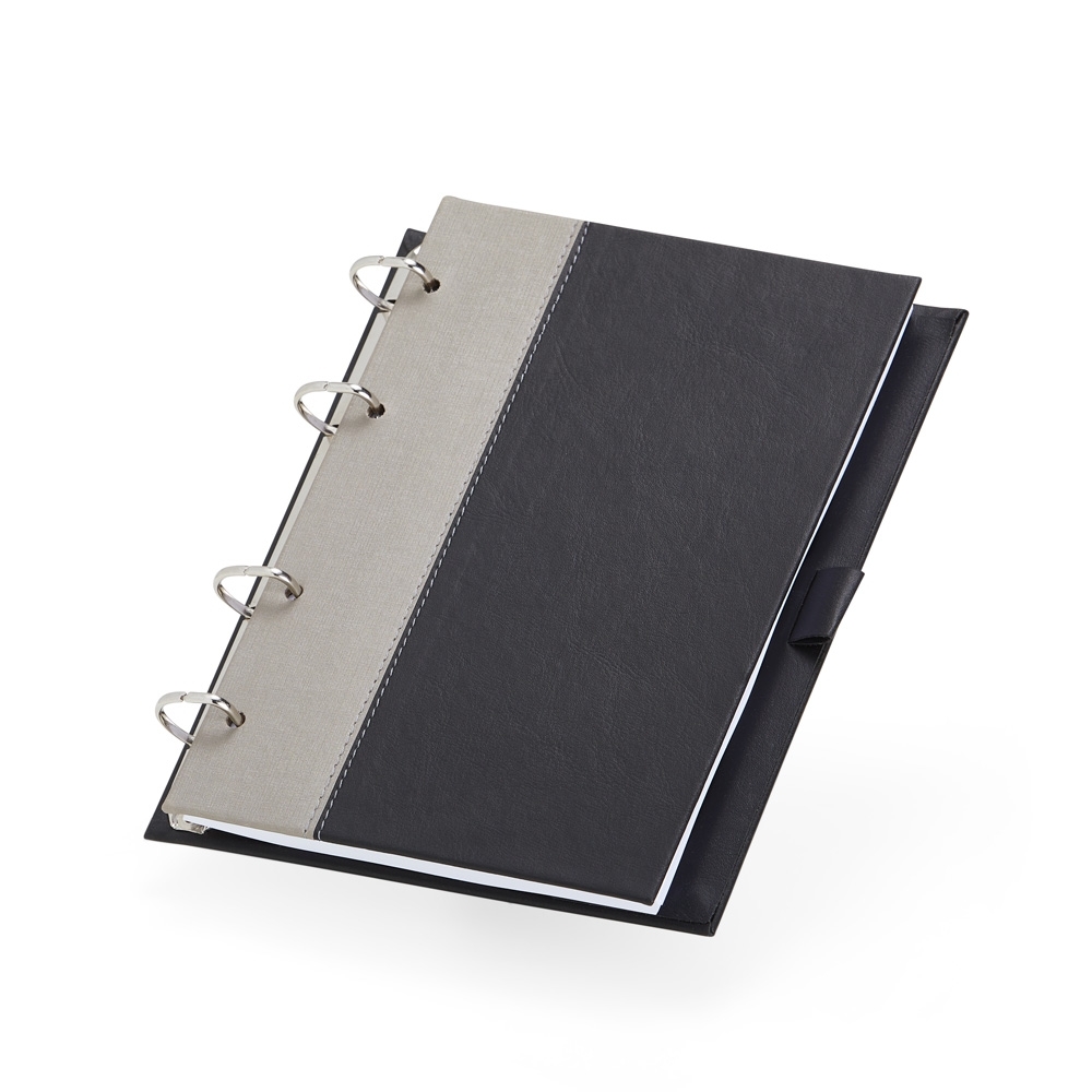 Caderno Fichário de Couro Sintético.