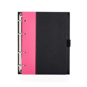 Caderno Fichário de Couro Sintético. — Rosa