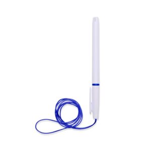 Caneta Plástica Com Cordão. — Azul