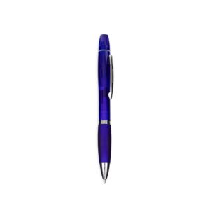 Caneta Plástica com Marca-Texto. — Azul