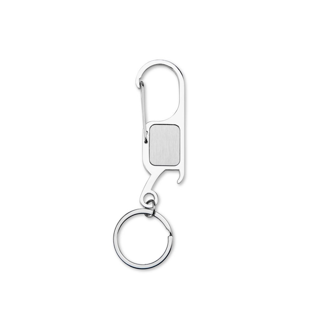 Chaveiro Metal com Mosquetão e Abridor.