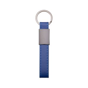 Chaveiro Metal com Couro Sintético. — Azul