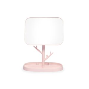 Espelho de Mesa Retangular Plástico. — Rosa