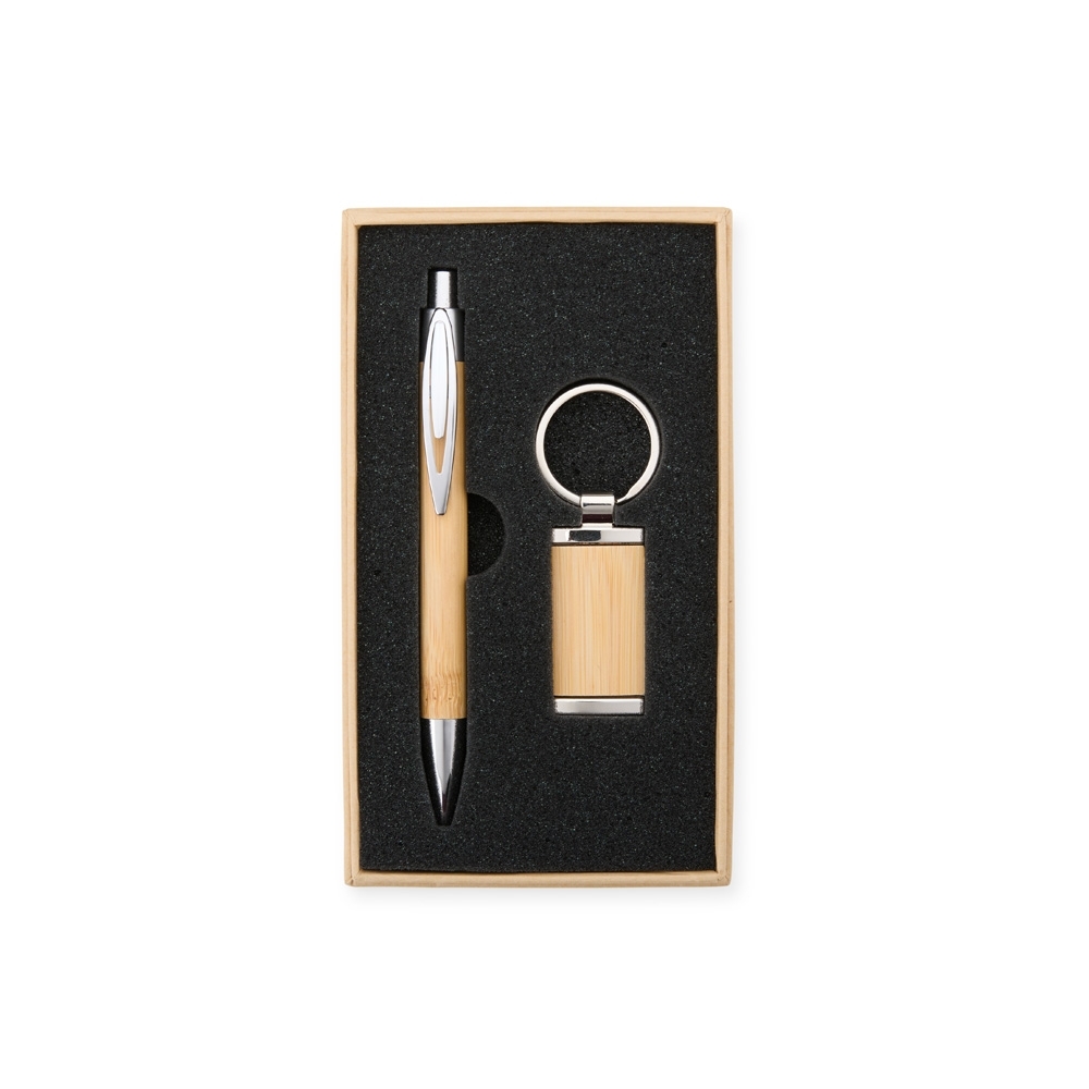 Kit Caneta e Chaveiro Bambu.