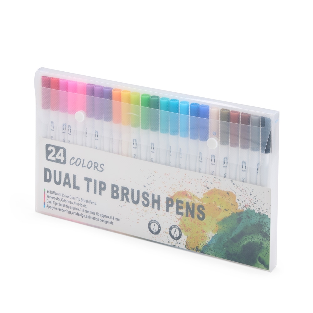 Kit Canetinhas Ponta Dupla Com 24 Cores.