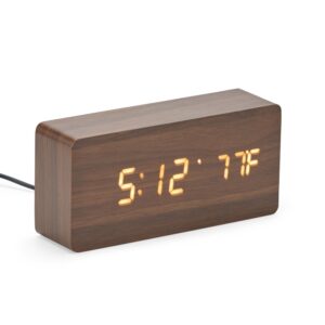 Relógio Despertador de Madeira Com Painel LED.